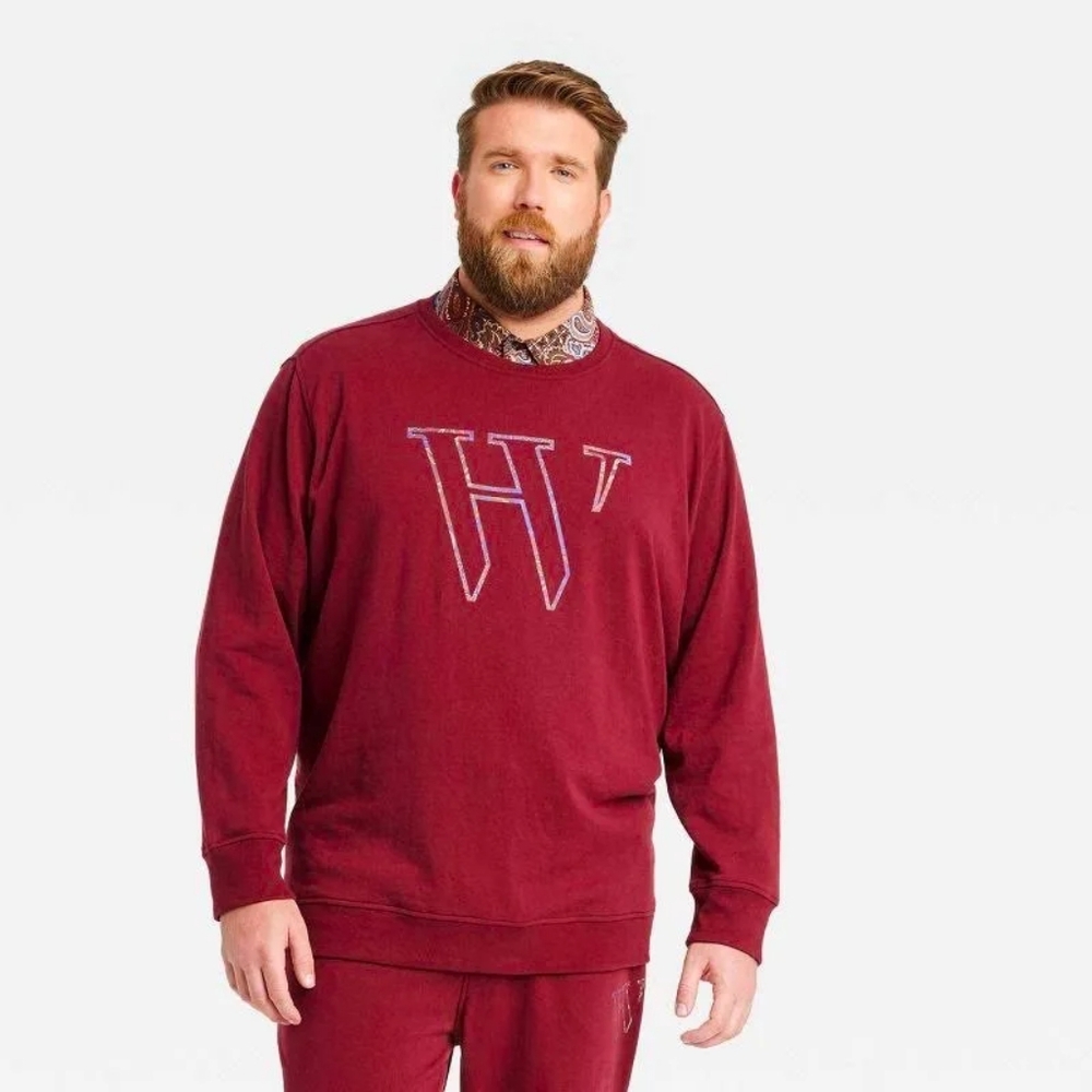 XL Men's Houston White Adult Logo Crewneck Pullover Sweatshirt Long Sleeve - Red